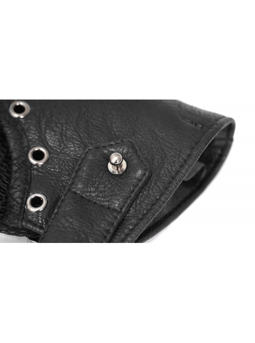 Metal Hasp Metal Eyelets Decoration Splice Mesh Black Punk Short Half-Finger Gloves
