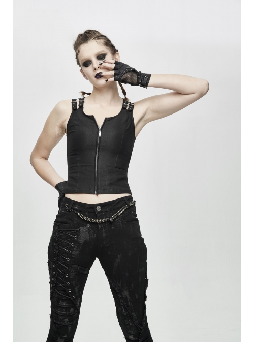 Metal Hasp Metal Eyelets Decoration Splice Mesh Black Punk Short Half-Finger Gloves