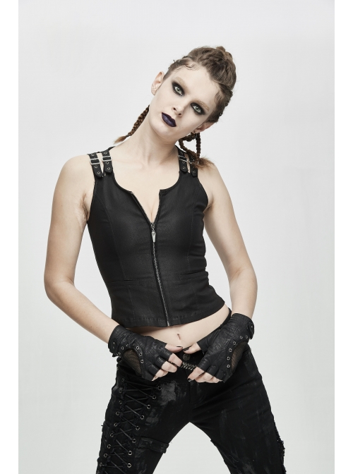Metal Hasp Metal Eyelets Decoration Splice Mesh Black Punk Short Half-Finger Gloves