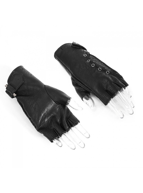 Metal Hasp Metal Eyelets Decoration Splice Mesh Black Punk Short Half-Finger Gloves
