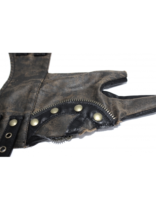 Metal Nail Chain Decoration Brown Punk Leather Gloves