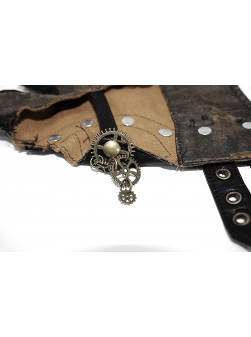 Metal Nail Chain Decoration Brown Punk Leather Gloves