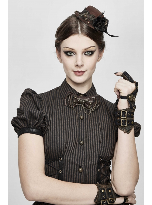Metal Nail Chain Decoration Brown Punk Leather Gloves