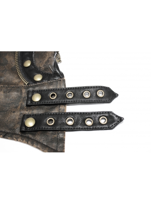 Metal Nail Chain Decoration Brown Punk Leather Gloves