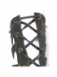 Metal Rivet Leather Strap Lace-Up Brown Leather Gloves