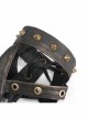 Metal Rivet Leather Strap Lace-Up Brown Leather Gloves