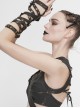 Metal Rivet Leather Strap Lace-Up Brown Leather Gloves