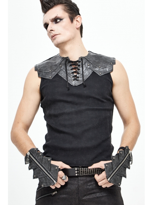 Metal Zipper Armor-Shaped Side Nail Black Punk Leather Gloves