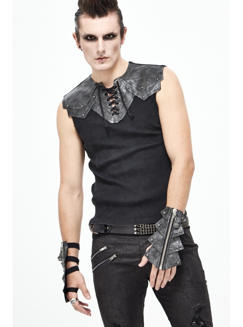 Metal Zipper Armor-Shaped Side Nail Black Punk Leather Gloves