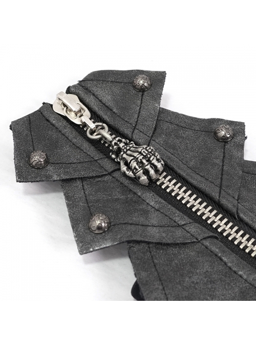 Metal Zipper Armor-Shaped Side Nail Black Punk Leather Gloves