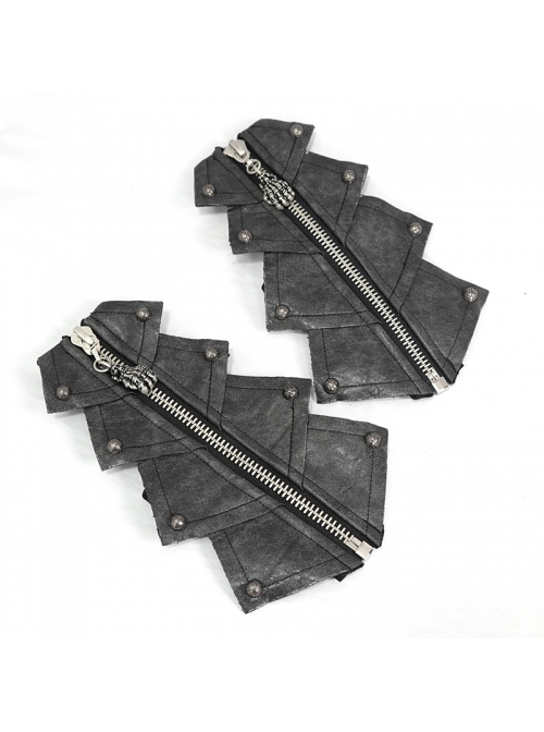 Metal Zipper Armor-Shaped Side Nail Black Punk Leather Gloves