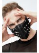 Metal Rivet Decoration Splice Mesh Black And Silver Leather Mask