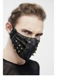 Metal Rivet Decoration Splice Mesh Black And Bronze Leather Mask