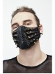 Metal Rivet Decoration Splice Mesh Black And Bronze Leather Mask