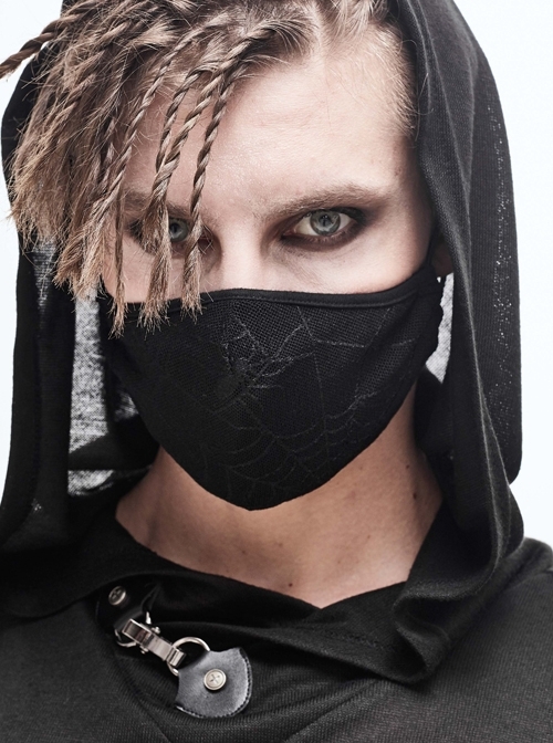 Black Punk Spider Web Pattern Knit Mask