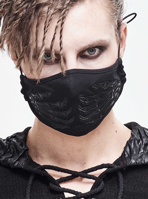 Leather Claw Pattern Embroidery Black Punk Knit Mask