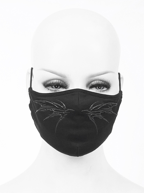 Front Wing Print Black Punk Knit Mesh Mask