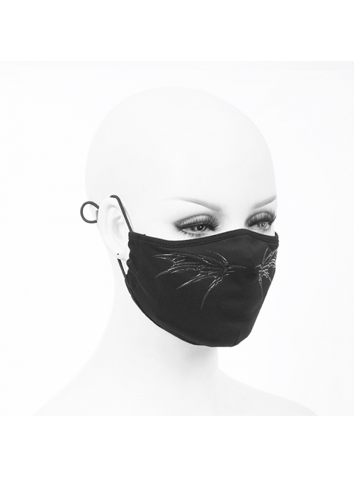 Front Wing Print Black Punk Knit Mesh Mask