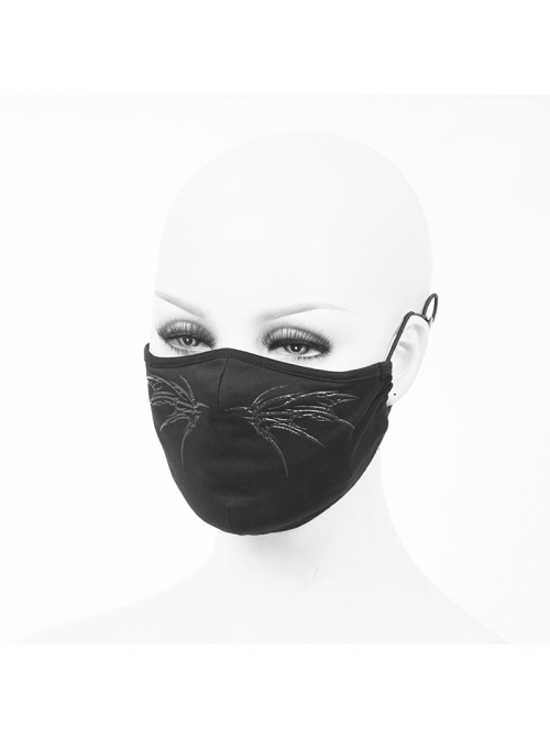 Front Wing Print Black Punk Knit Mesh Mask