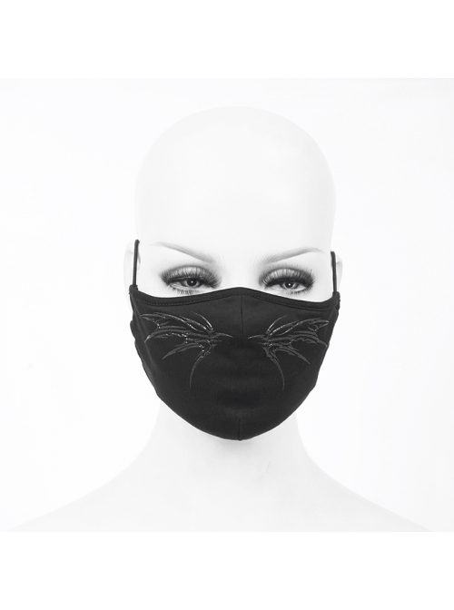 Front Wing Print Black Punk Knit Mesh Mask