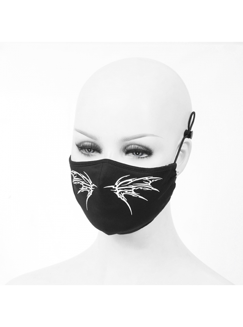 Front White Wing Print Black Punk Knit Mesh Mask
