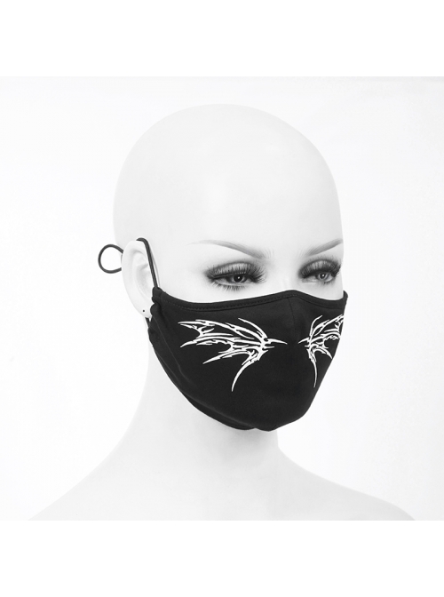 Front White Wing Print Black Punk Knit Mesh Mask