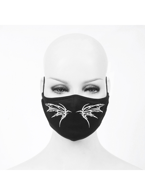 Front White Wing Print Black Punk Knit Mesh Mask