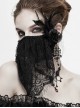 Front Beads Lace Side Feather Roses Decoration Black Gothic Mask