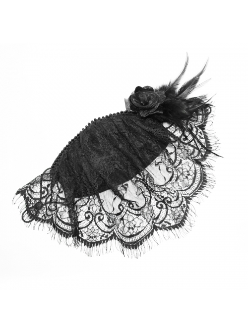 Front Beads Lace Side Feather Roses Decoration Black Gothic Mask