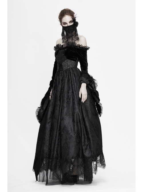 Front Beads Lace Side Feather Roses Decoration Black Gothic Mask