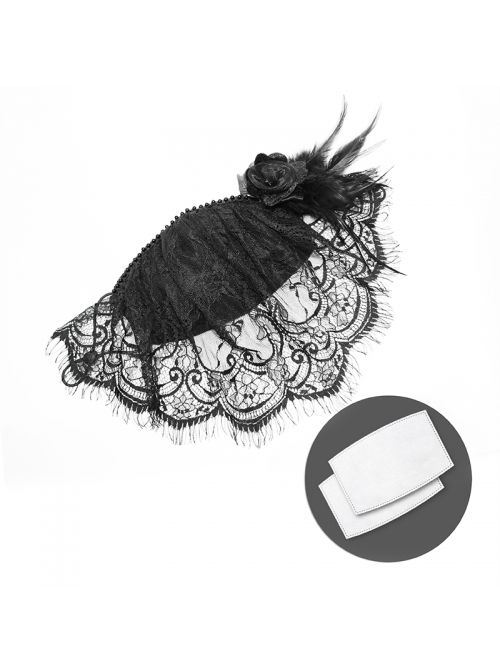 Front Beads Lace Side Feather Roses Decoration Black Gothic Mask