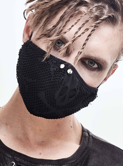 Front Metal Rivet Rough Mesh Black Punk Mask