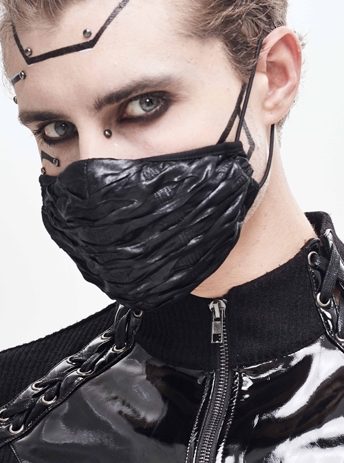 Black Punk Shiny Pleated Knit Mask