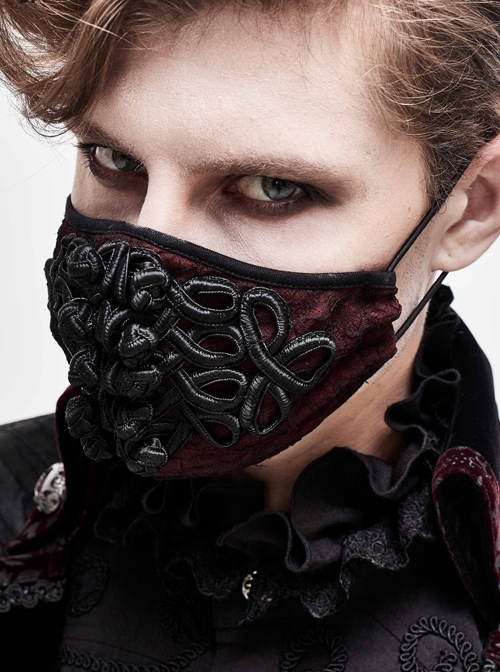 Front Chinese Knot Decals Chiffon Wine Red Gothic Mask