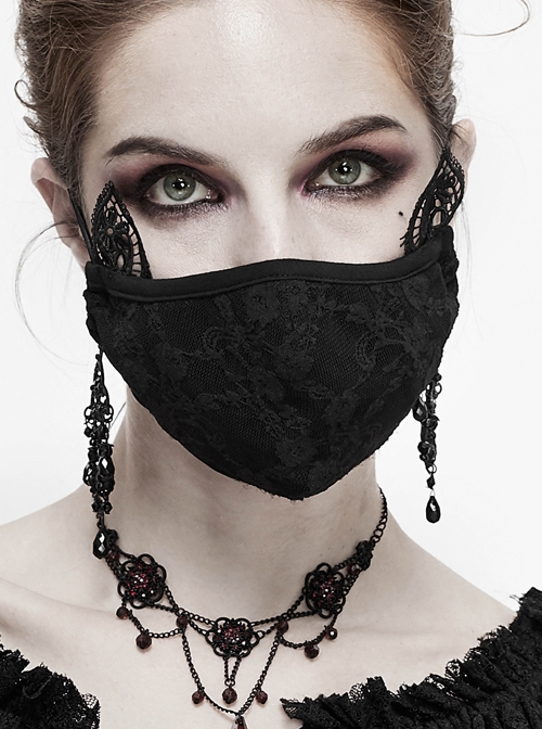 Side Lace Cat Ear Decoration Rose Mesh Black Gothic Mask