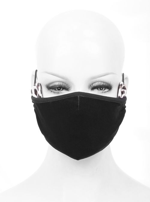 Side Leopard Pattern Leather Cat Ear Decoration Black Punk Dense Velvet Mask