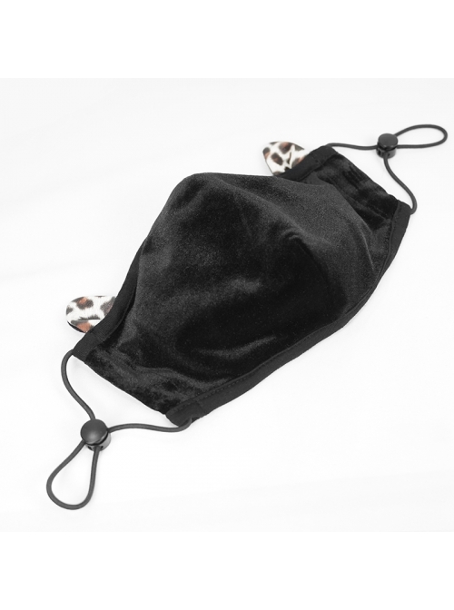 Side Leopard Pattern Leather Cat Ear Decoration Black Punk Dense Velvet Mask