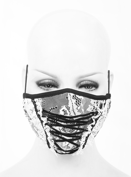 White Lace Lace-Up Gothic Mask