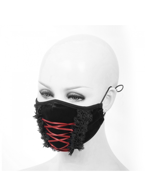 Front Red Lace-Up Lace Decals Black Gothic Dense Velvet Mask