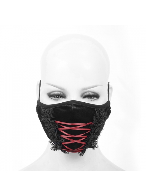 Front Red Lace-Up Lace Decals Black Gothic Dense Velvet Mask