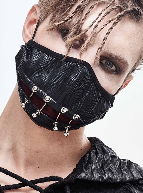 Front Metal Nail Decoration Black Punk Bright Pleated Mask
