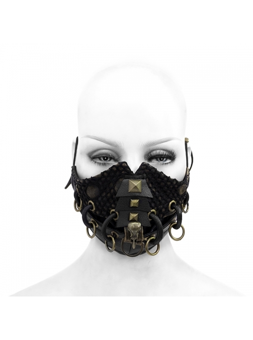 Metal Rivet Bandage Decoration Broken Holes Mesh Brown Punk Mask