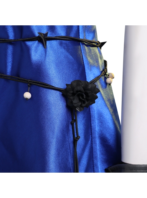 Final Fantasy VII Remake Tifa Lockhart Blue Sexy Backless Dress Halloween Cosplay Costume Full Set