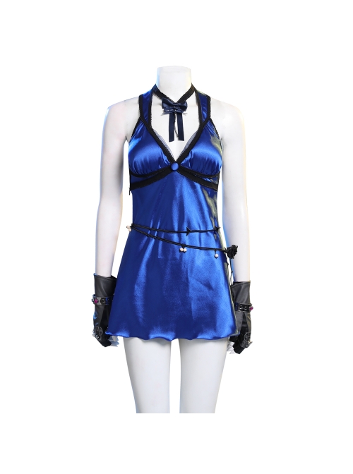 Final Fantasy VII Remake Tifa Lockhart Blue Sexy Backless Dress Halloween Cosplay Costume Full Set