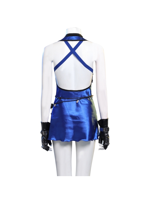 Final Fantasy VII Remake Tifa Lockhart Blue Sexy Backless Dress Halloween Cosplay Costume Full Set