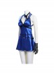 Final Fantasy VII Remake Tifa Lockhart Blue Sexy Backless Dress Halloween Cosplay Costume Full Set