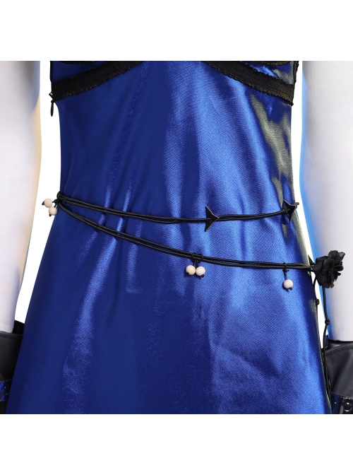Final Fantasy VII Remake Tifa Lockhart Blue Sexy Backless Dress Halloween Cosplay Costume Full Set