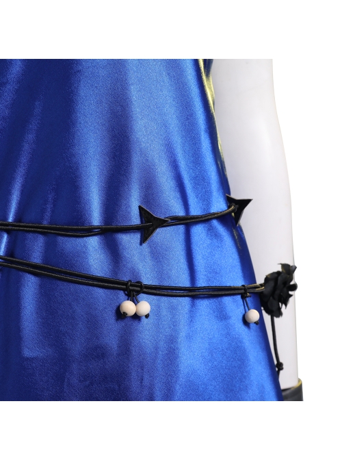 Final Fantasy VII Remake Tifa Lockhart Blue Sexy Backless Dress Halloween Cosplay Costume Full Set