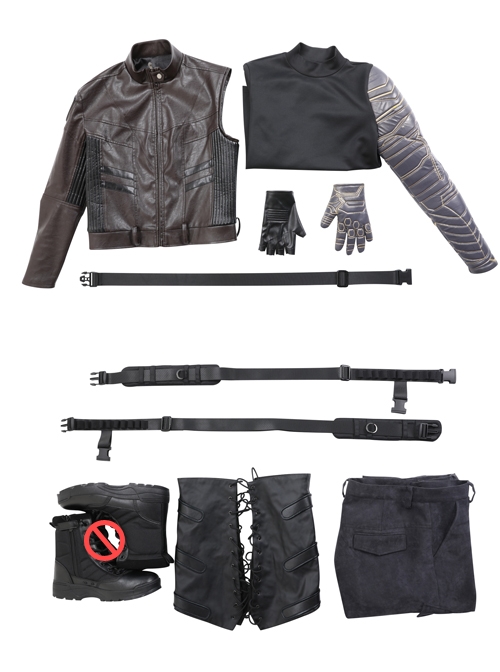 The Falcon And The Winter Soldier Winter Soldier Bucky Barnes Brown Jacket Set Halloween Cosplay Costume Set