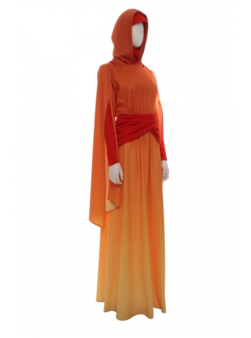 Star Wars Episode I The Phantom Menace Padme Amidala Orange Gradient Dress Halloween Cosplay Costume Full Set